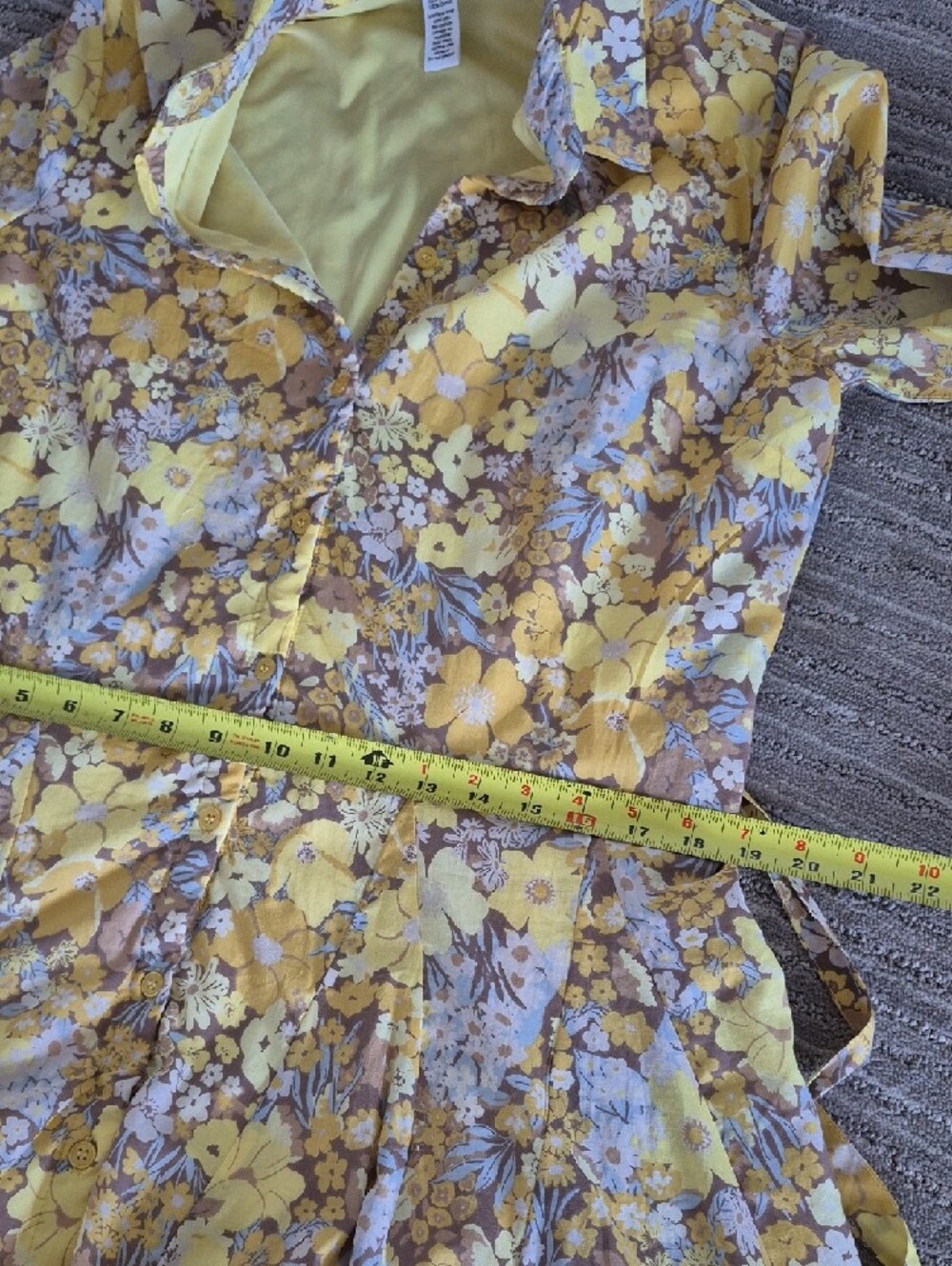 Yellow Floral Tie-Waist Shirt Dress - Picture 6 of 7